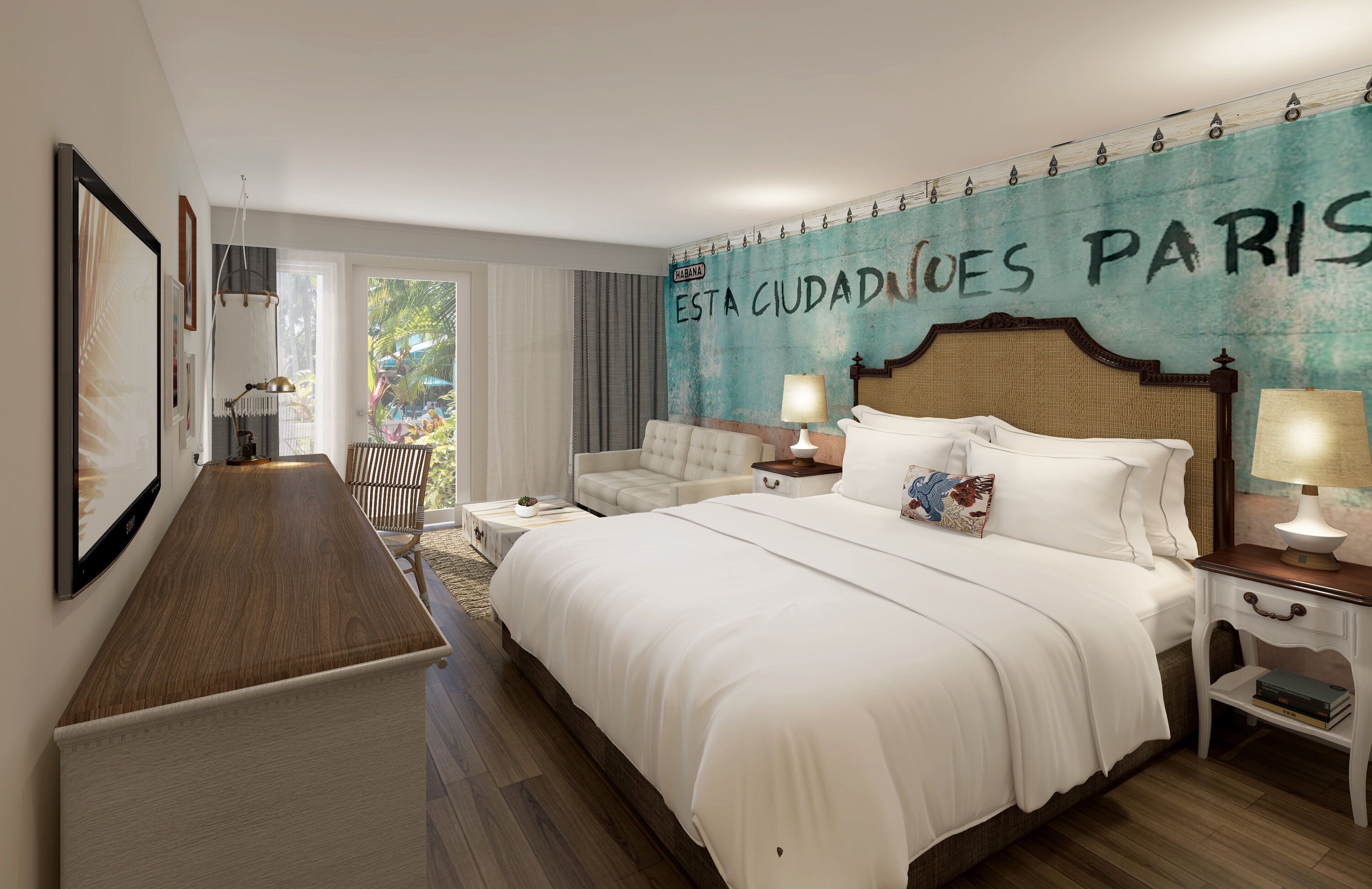 room, 1 king bed, pool view (cuban laud) | premium bedding, in-room safe, individually decorated