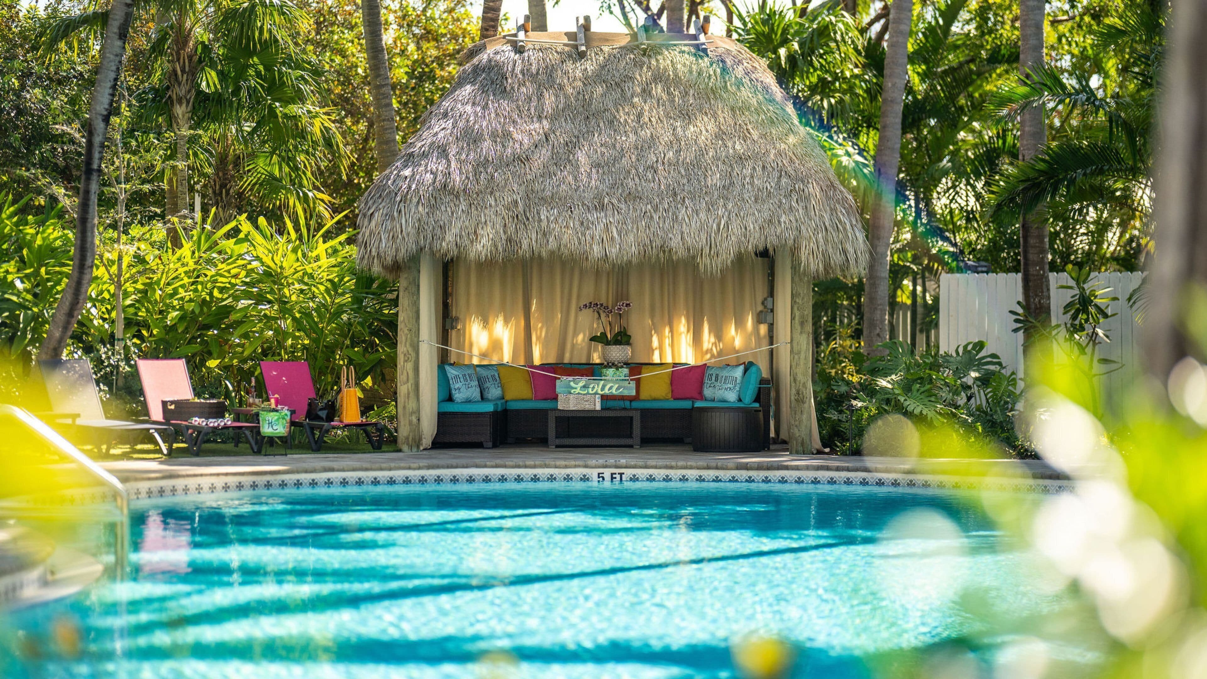 outdoor pool, pool loungers