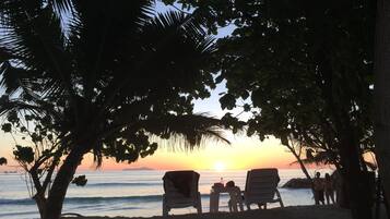 Private beach, white sand, beach towels