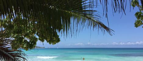 Privatstrand, weißer Sandstrand, Strandtücher