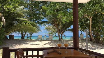 Private beach, white sand, beach towels