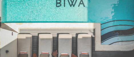 Outdoor pool, open 7:00 AM to 10:00 PM, sun loungers