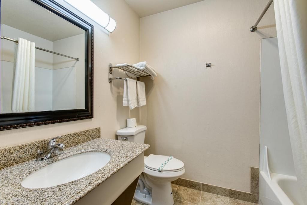 Un baño con lavamanos, inodoro y ducha.