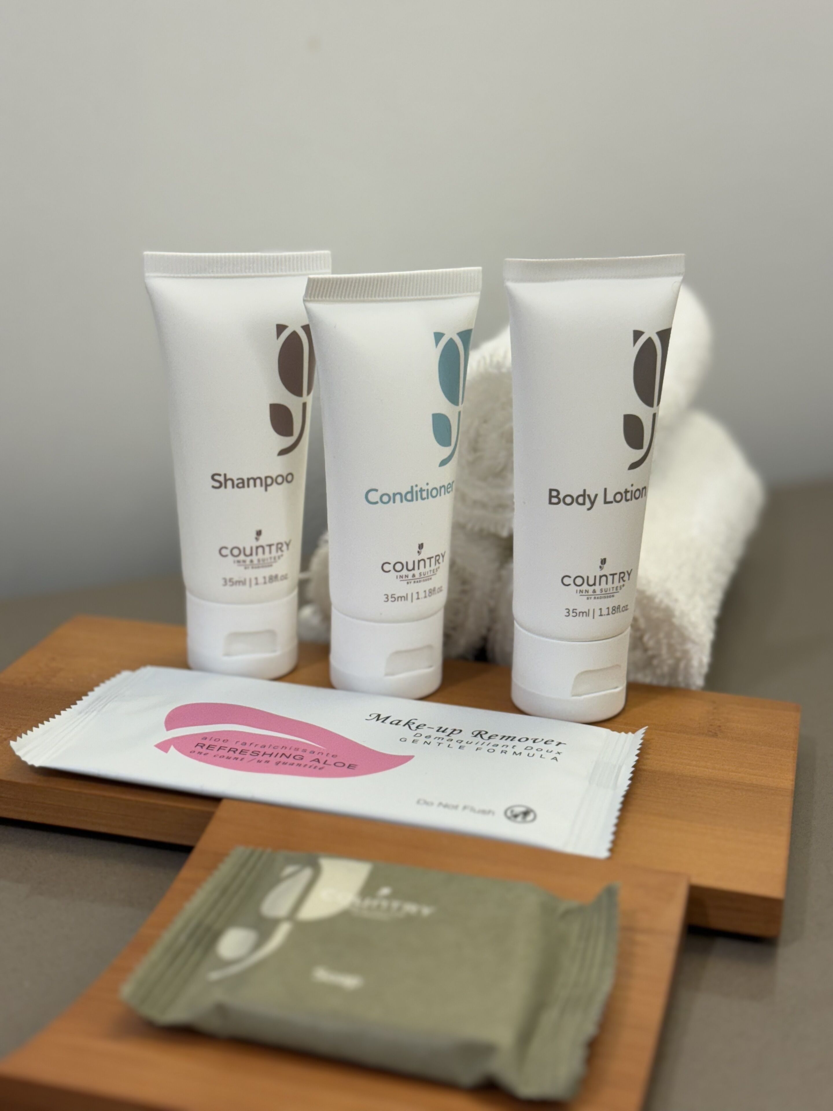 free toiletries, hair dryer, towels