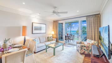 Deluxe Villa, Multiple Beds, Beach View (Villa 202) | Living area | 55-inch TV with cable channels, Netflix, streaming services