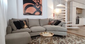 TV connectée, livres, vidéothèque, chaîne hi-fi