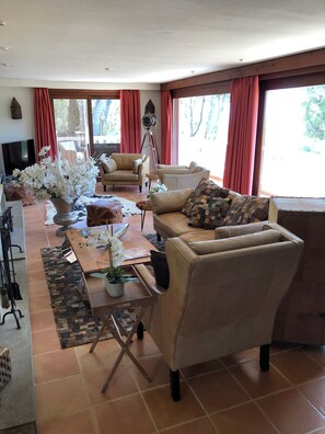 Smart TV, fireplace, DVD player