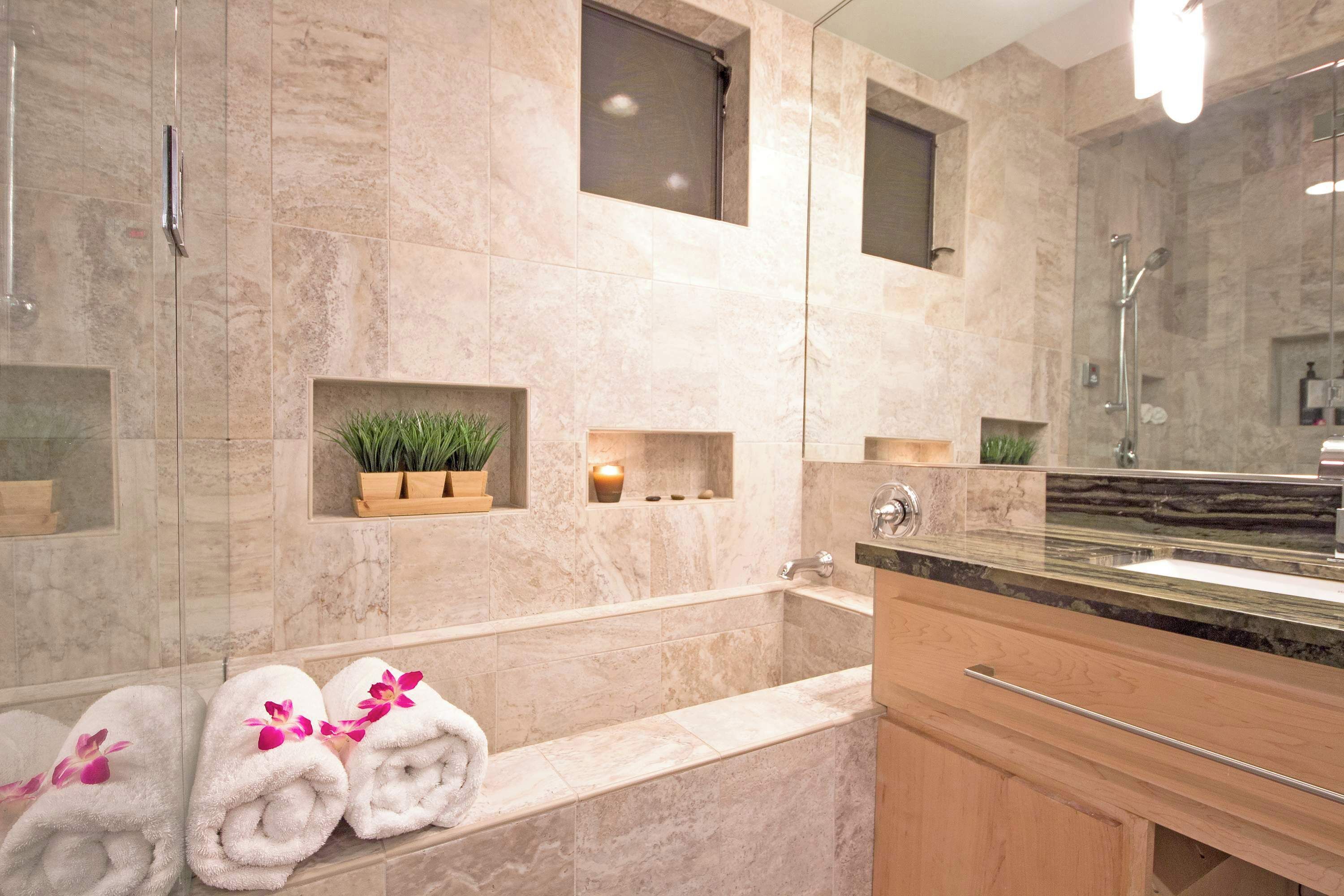 Bathtub, hair dryer, towels
