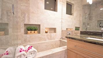 Bathtub, hair dryer, towels