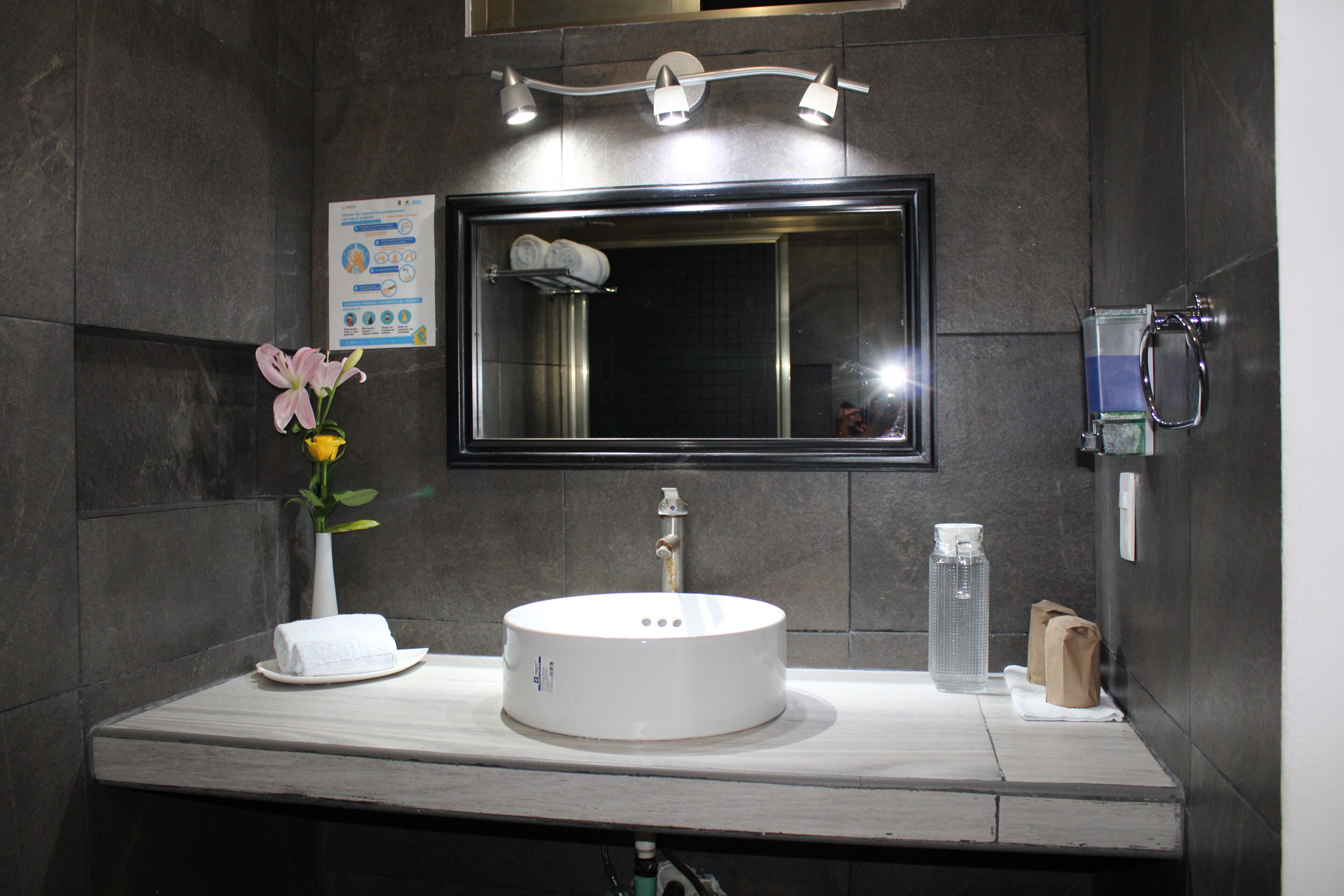 shower, free toiletries, towels