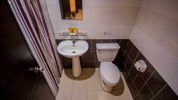 A bathroom with a white sink, a toilet, and a mirror above the sink.