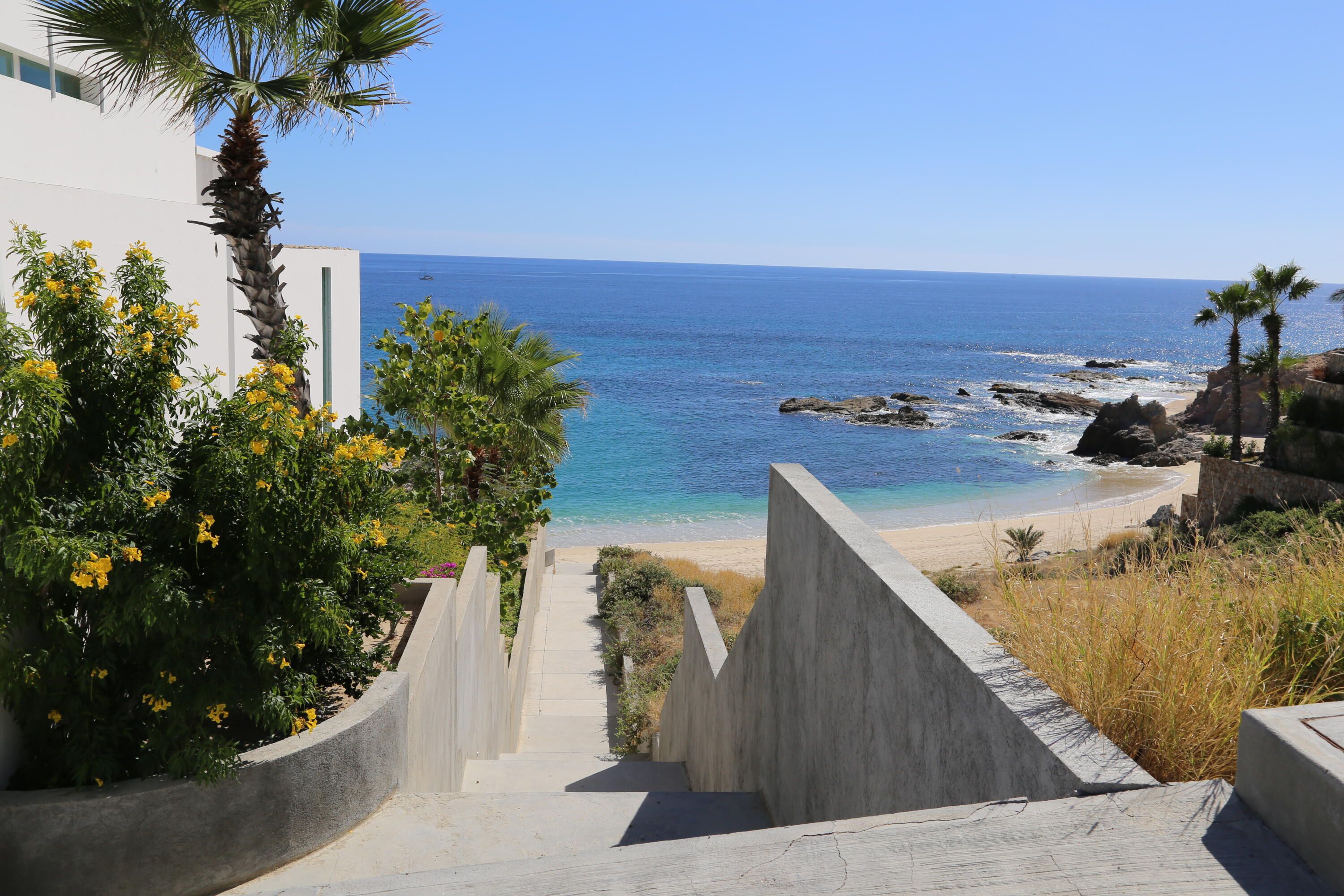 On the beach, sun-loungers, beach towels