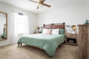 1 bedroom, desk, iron/ironing board, travel cot