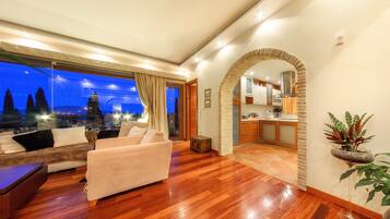 Villa, Private Pool | Living area | Flat-screen TV, fireplace