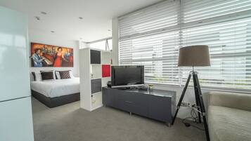 NY Style Luxury Penthouse Apartment | Living area | TV, fireplace