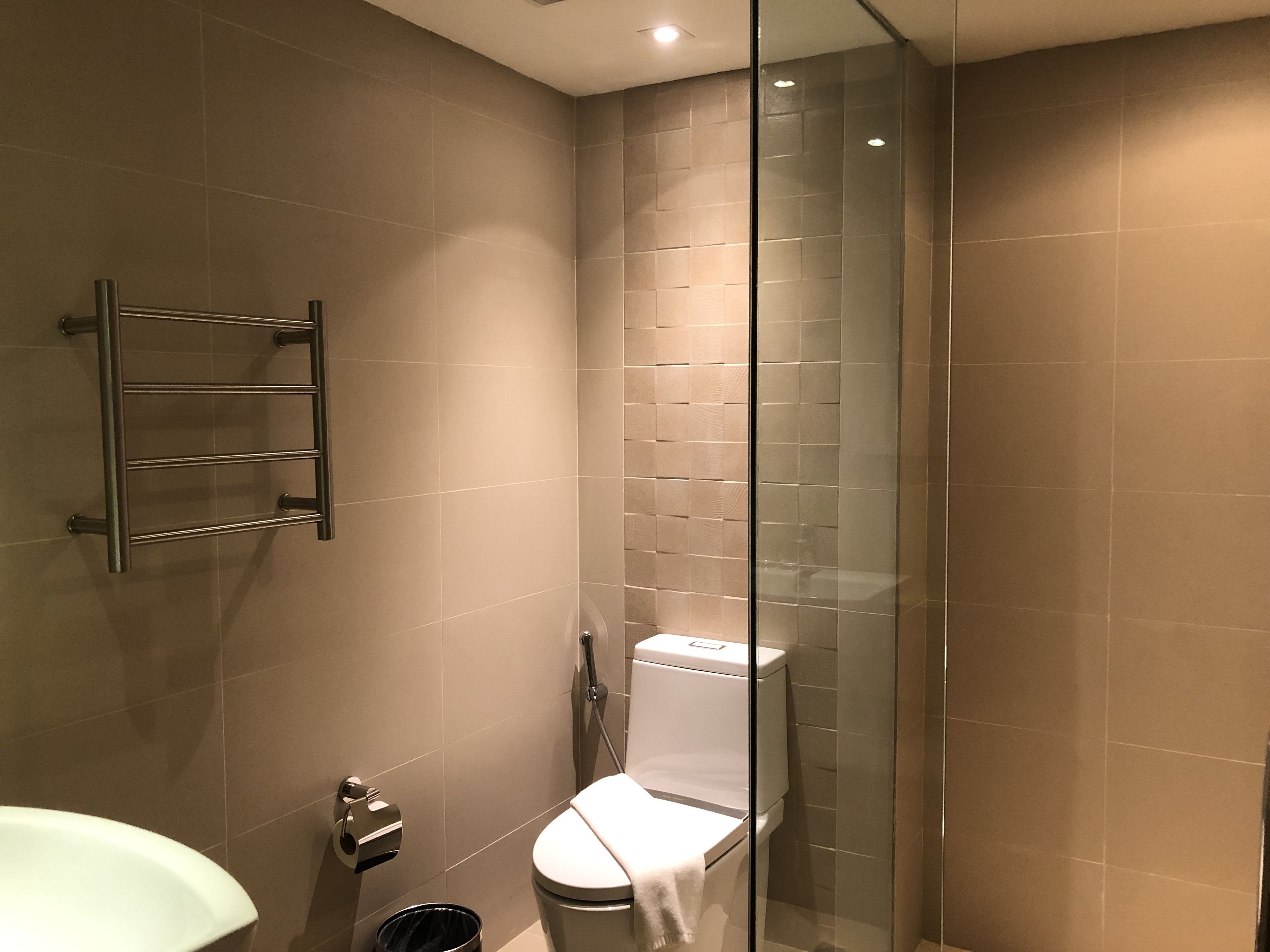 free toiletries, hair dryer, bidet, towels