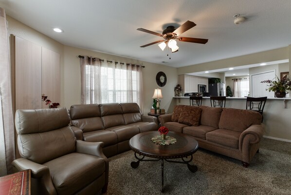 Smart TV, fireplace, DVD player, video library