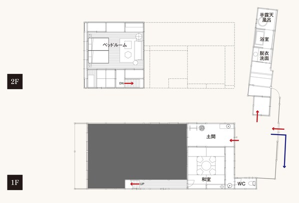 A floor plan of a hotel with labeled rooms and amenities.
