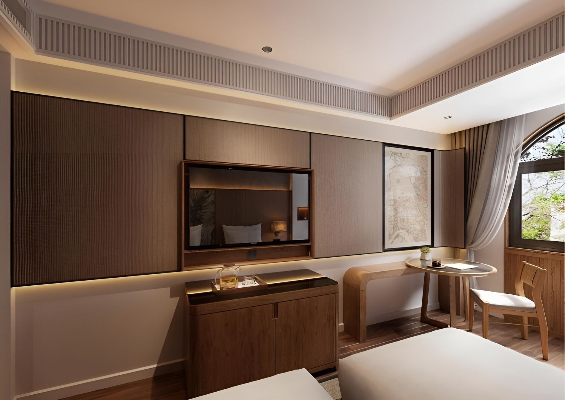 signature twin room, pool view | premium bedding, minibar, in-room safe, desk
