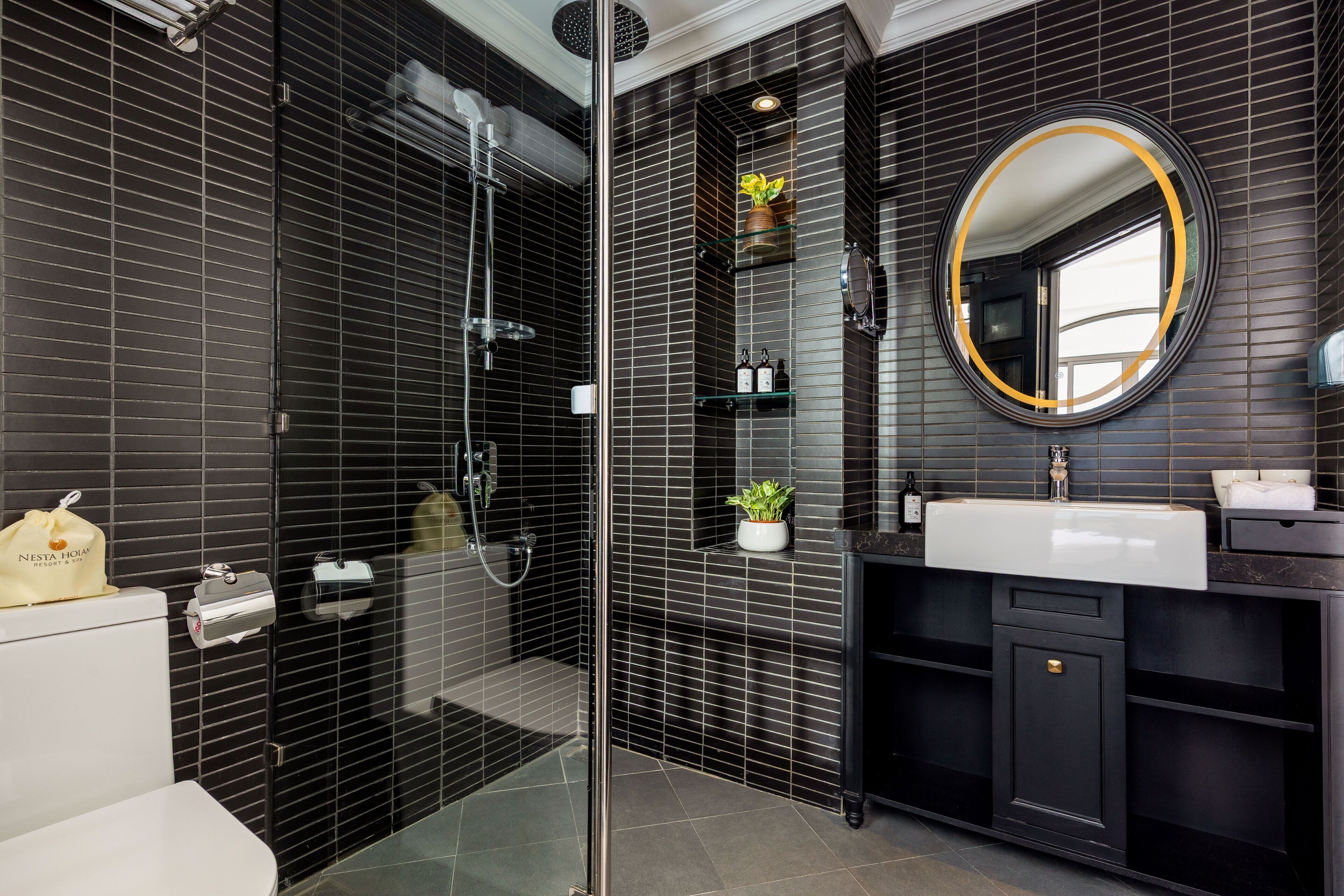 bathtub, free toiletries, hair dryer, bathrobes