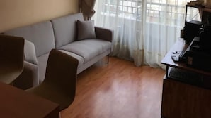 Apartamento estándar, 1 cama doble con sofá cama | Sala de estar | Televisión de pantalla plana de 32 pulgadas con canales por cable