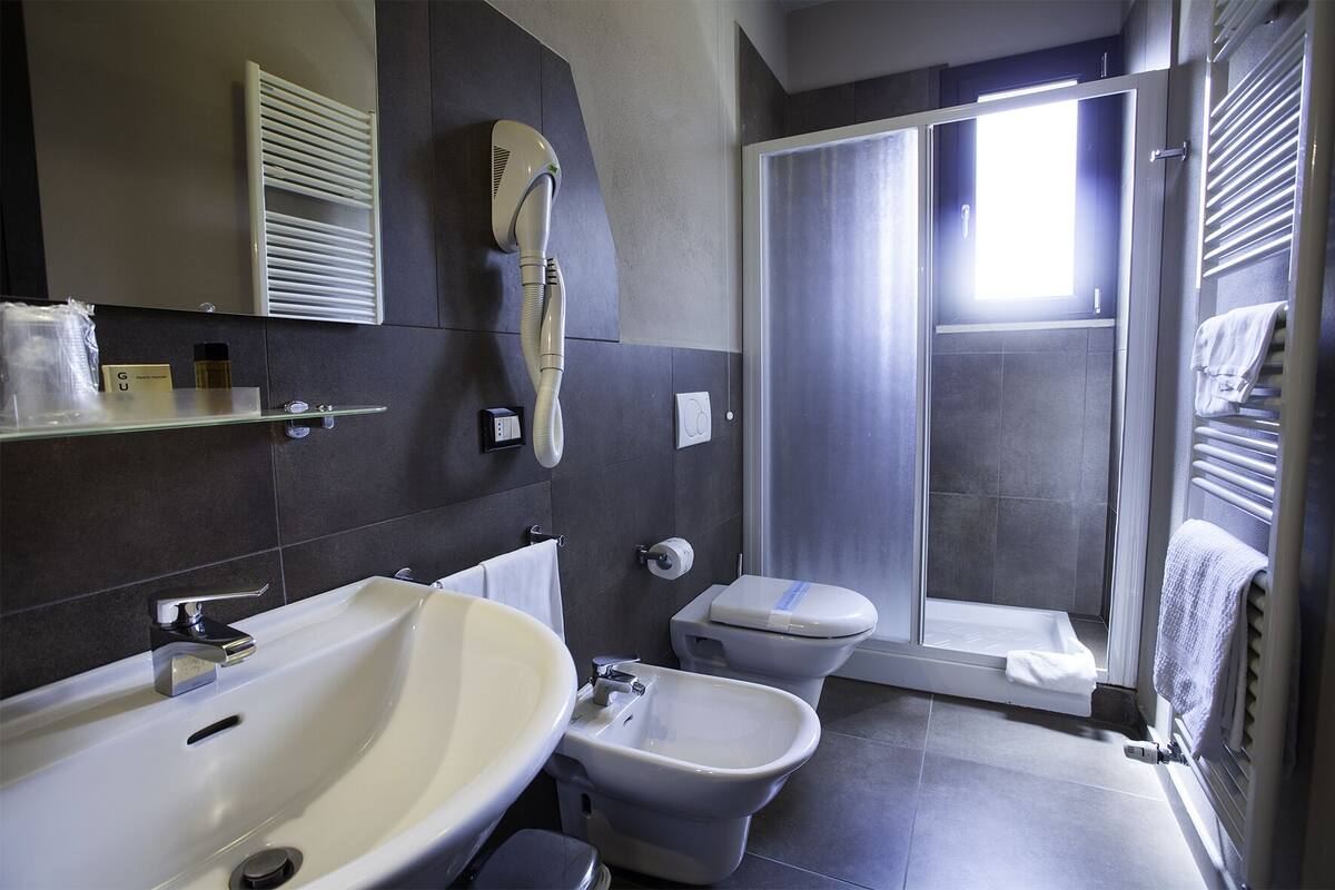 shower, bidet, towels