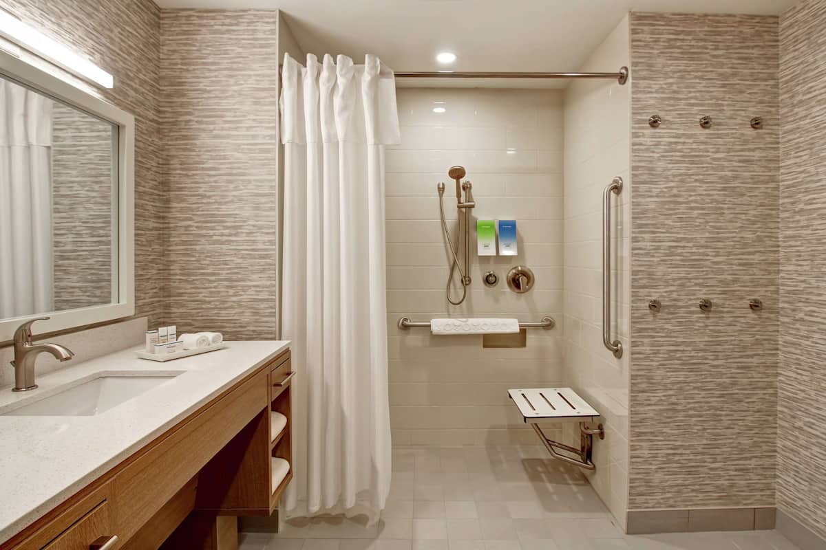 studio, 1 queen bed, non-smoking, accessible (mobility & hearing, roll-in shower) | bathroom shower