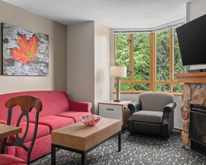 TV màn hình phẳng 32-inch có truyền hình cáp, TV, lò sưởi 