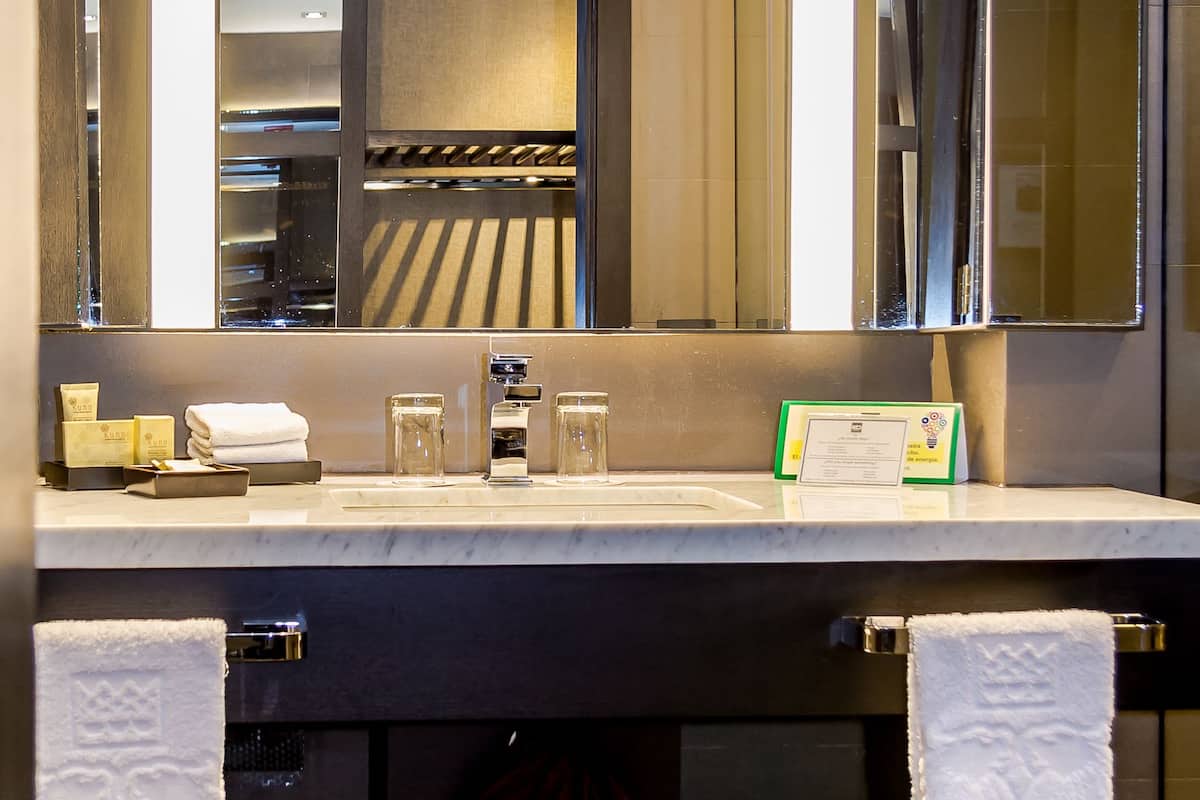 shower, free toiletries, hair dryer, towels