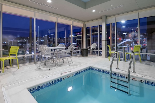 Indoor pool, open 8:00 AM to 10:00 AM, sun loungers