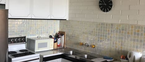 1-Bedroom Apartment (1 Queen Bed, 1 Tri-Bunk, 1 Murphy Bed) | Private kitchen | Full-size fridge, microwave, oven, stovetop