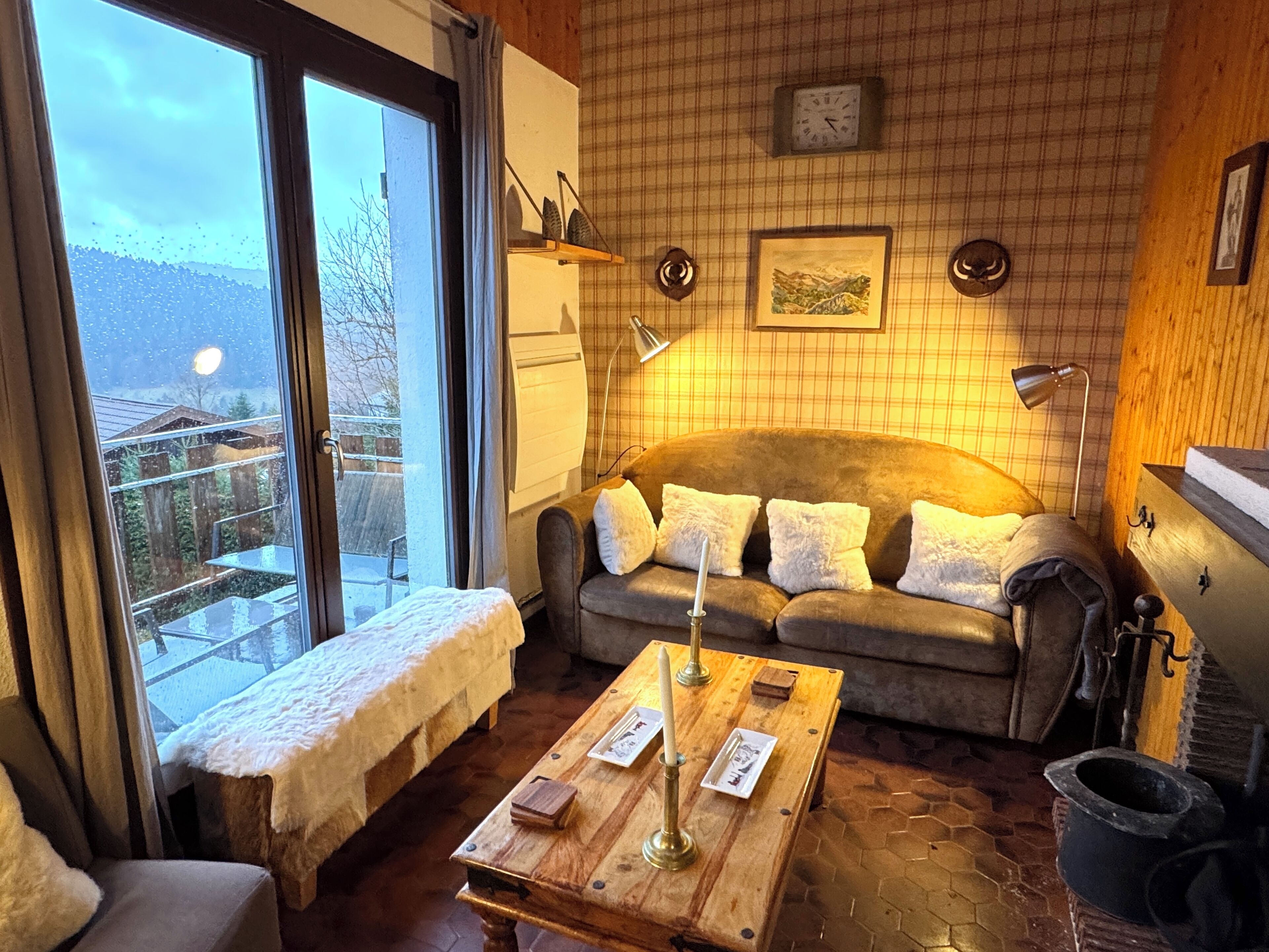 Fernseher, Kamin, DVD-Player, Videothek