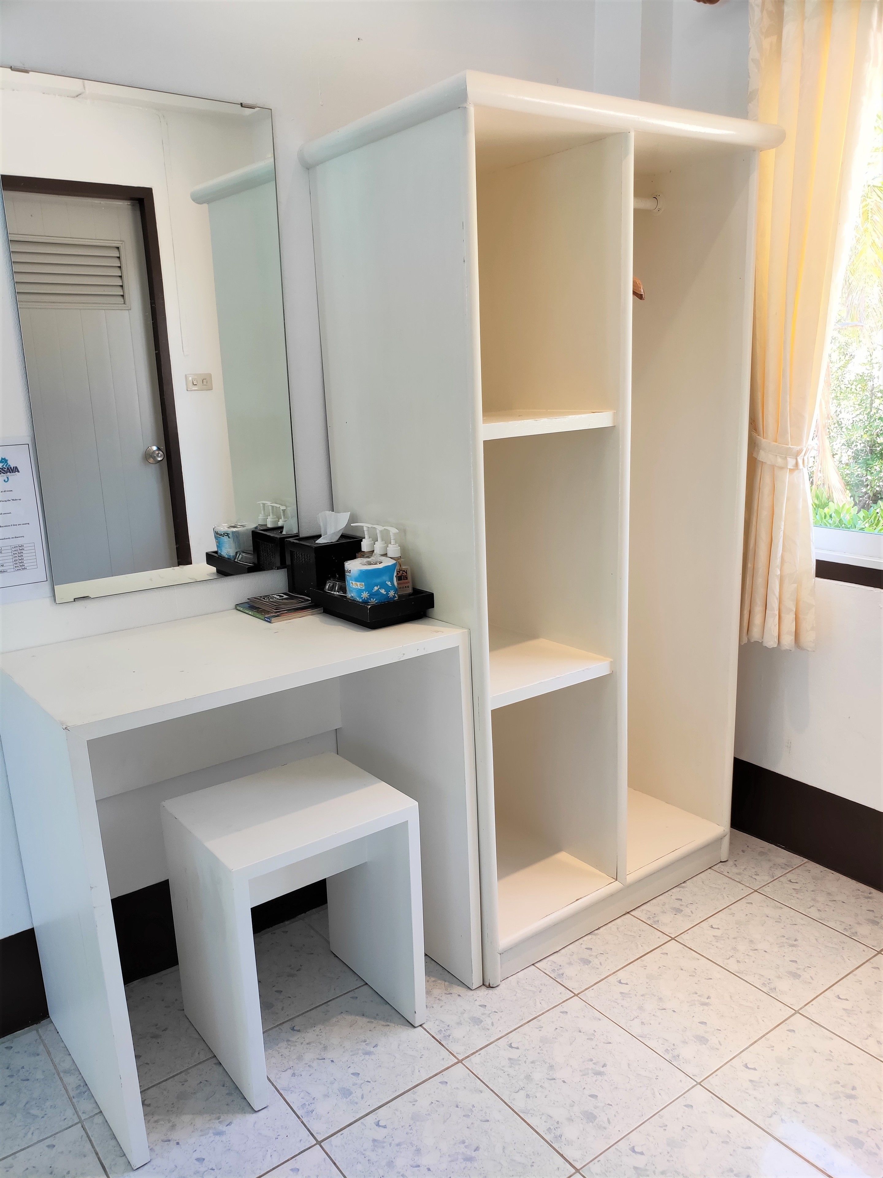 standard room with fan cold shower | in-room safe, desk, free wifi, bed sheets