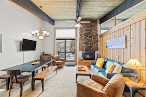 TV, fireplace