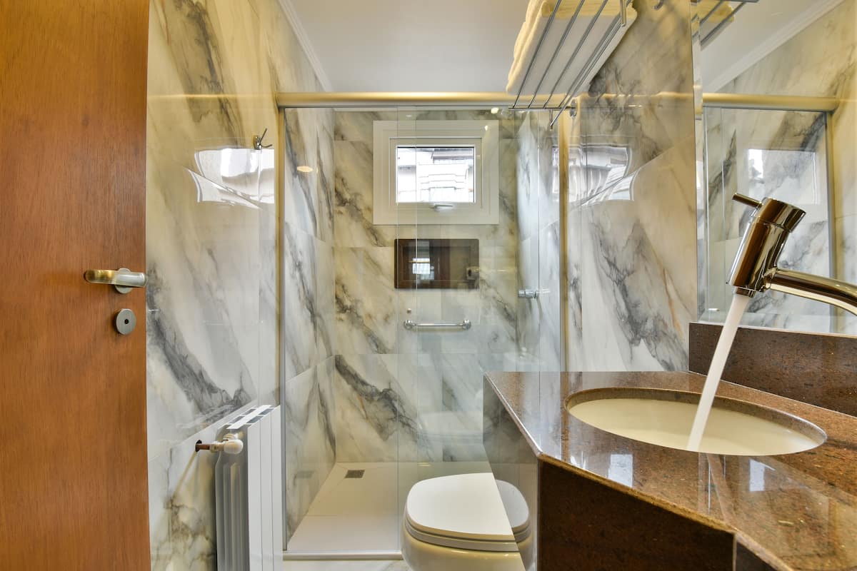 shower, free toiletries, hair dryer, towels