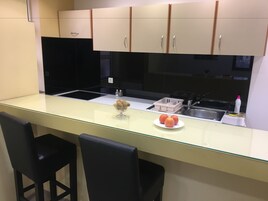 Comfort-Studio, Balkon, Flussblick | Eigene Kochnische