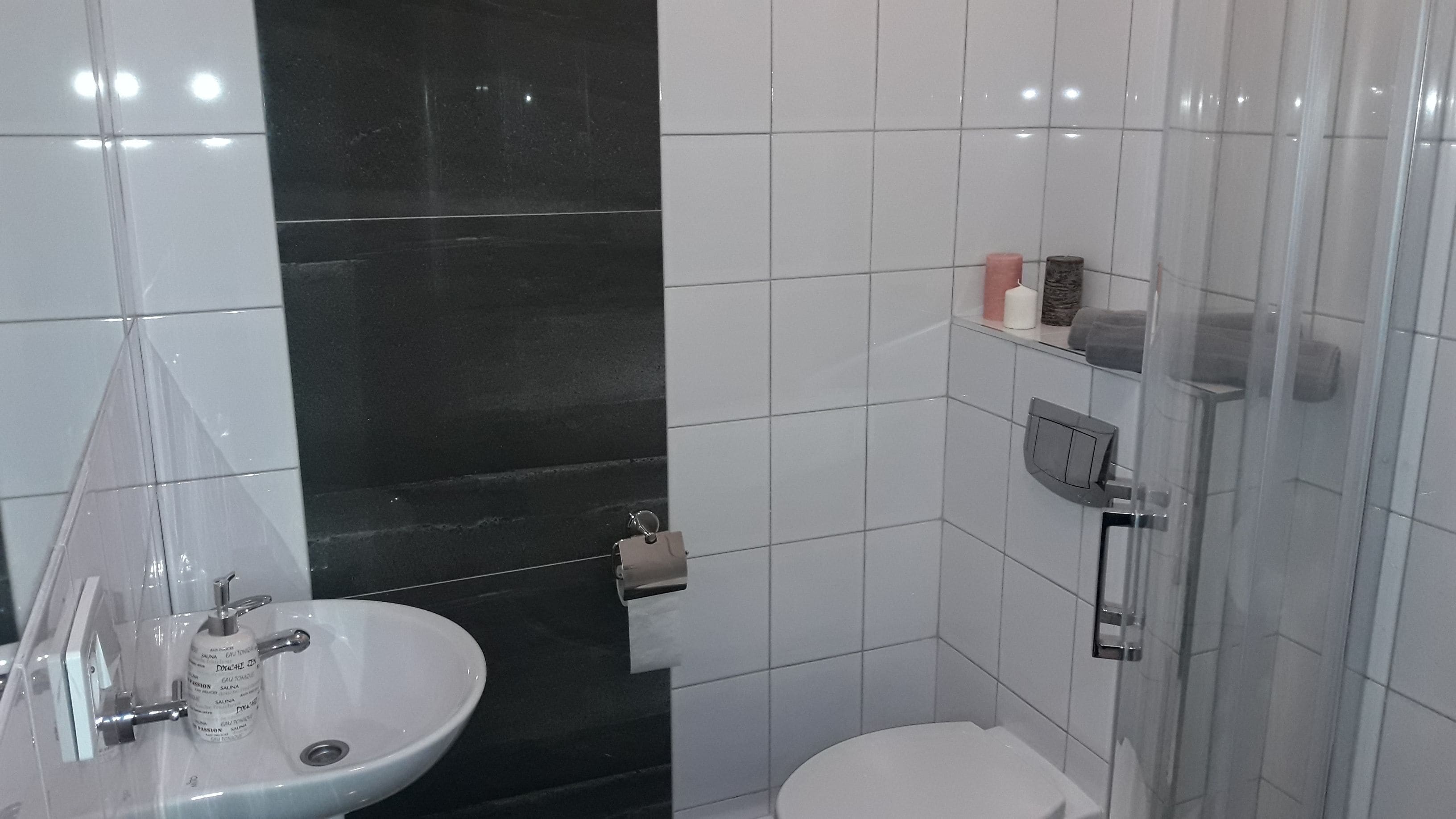 deluxe double room, 1 queen bed, non smoking | bathroom | hair dryer, towels, soap, shampoo