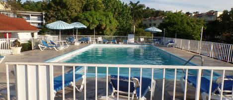 Outdoor pool, sun loungers