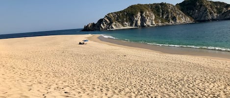 On the beach, beach towels