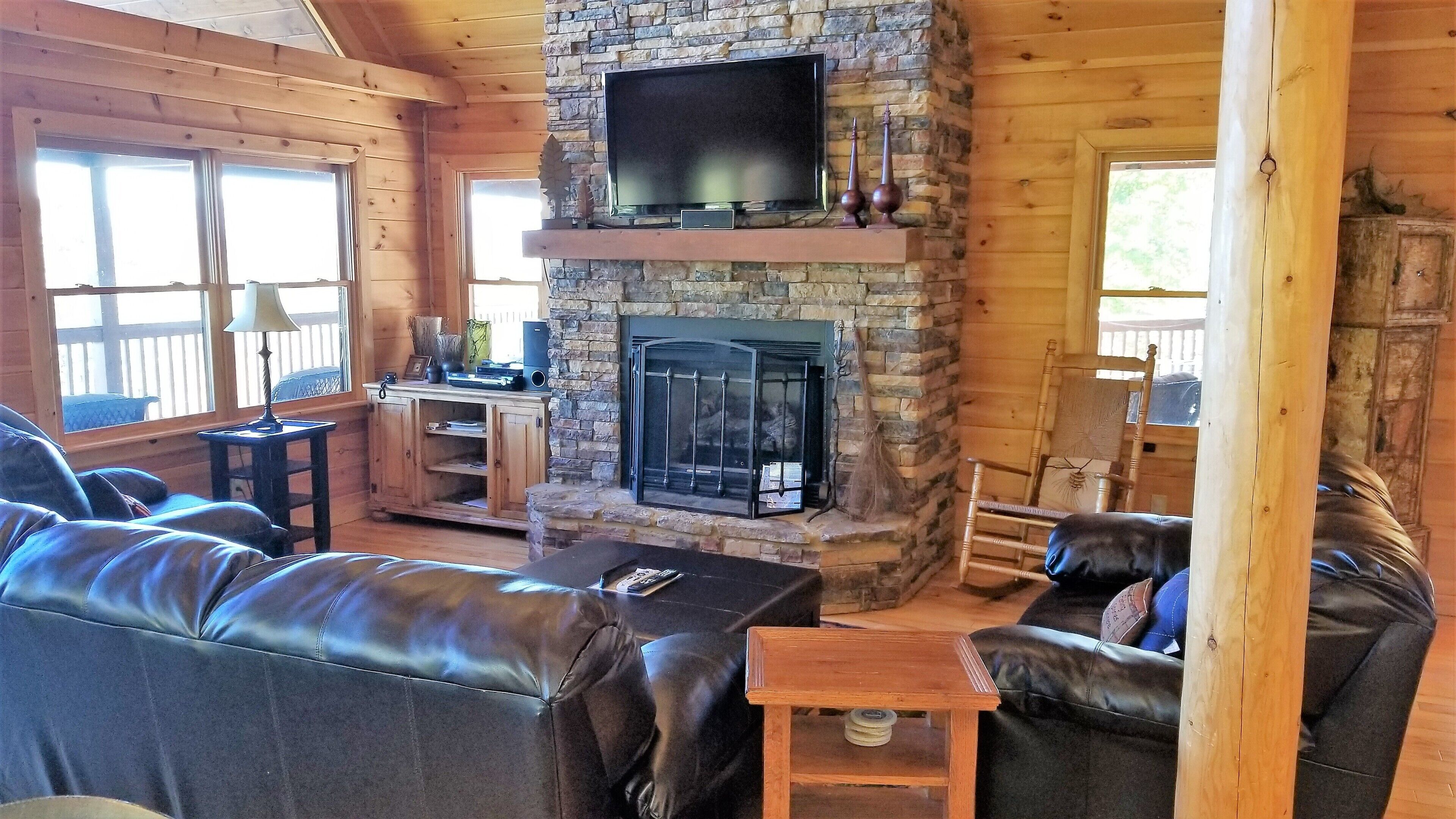 Smart TV, fireplace, foosball, books