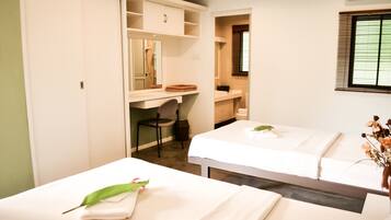 Shower, free toiletries, hair dryer, slippers