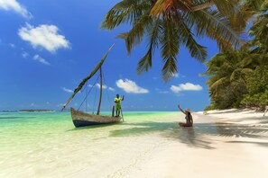 On the beach, scuba diving