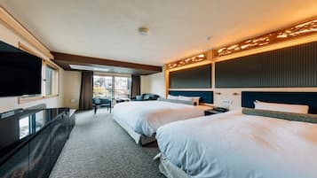Habitación Premium con 2 camas individuales, vista al río, en esquina | 1 habitación, ropa de cama de alta calidad y edredón