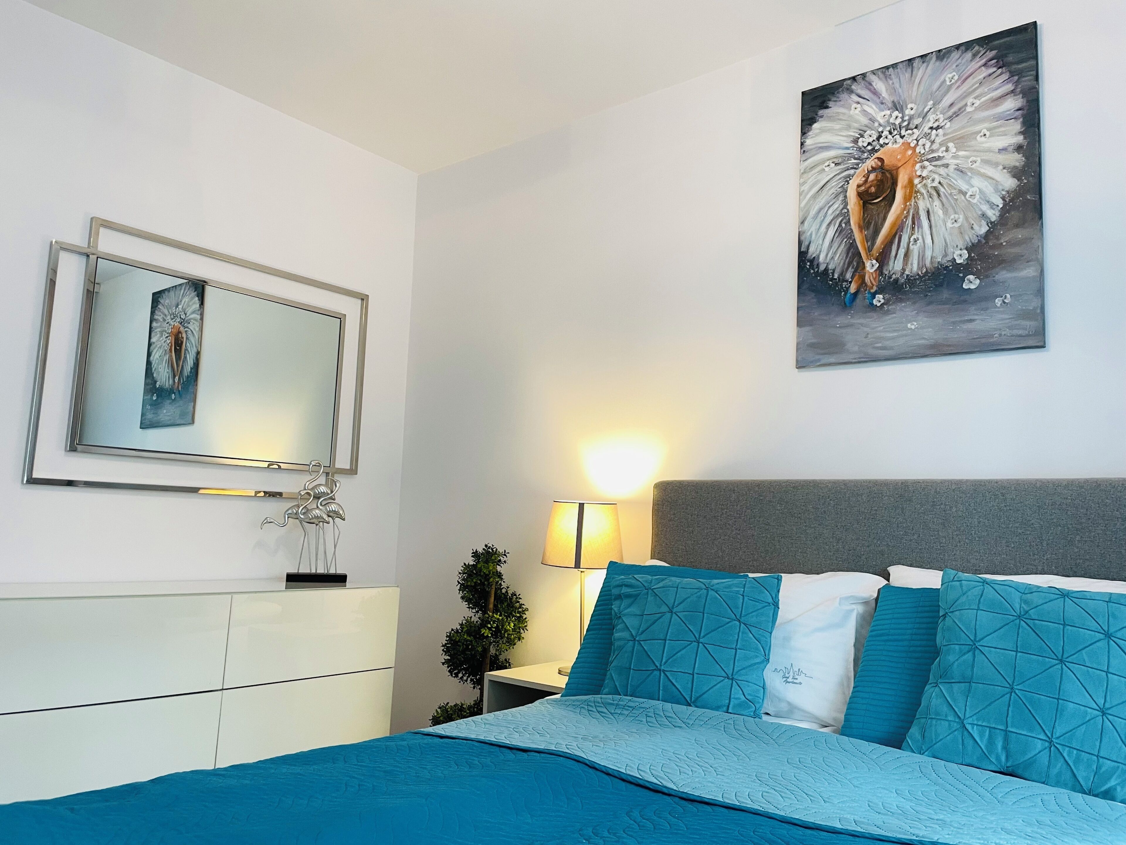 1 bedroom, premium bedding, blackout drapes, iron/ironing board