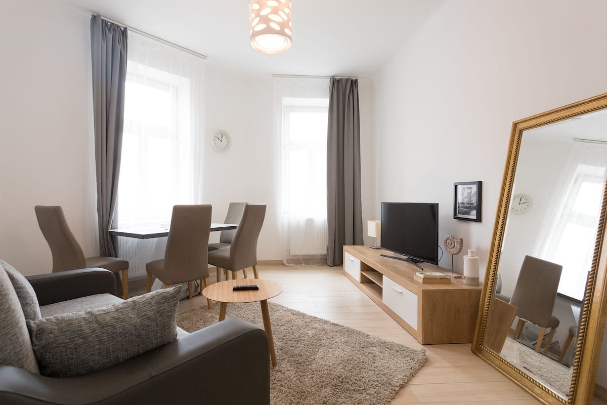 Appartamento Comfort, 1 camera da letto, non fumatori, vista città (TOP 10) | Area soggiorno | TV a schermo piatto 40 pollici con canali satellitari, TV