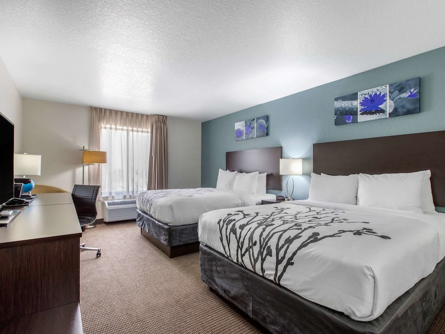 Standard Room, 2 Queen Beds, Non Smoking | Desk, iron/ironing board, bed sheets