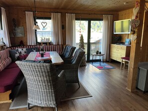 TV, fireplace, DVD player, books