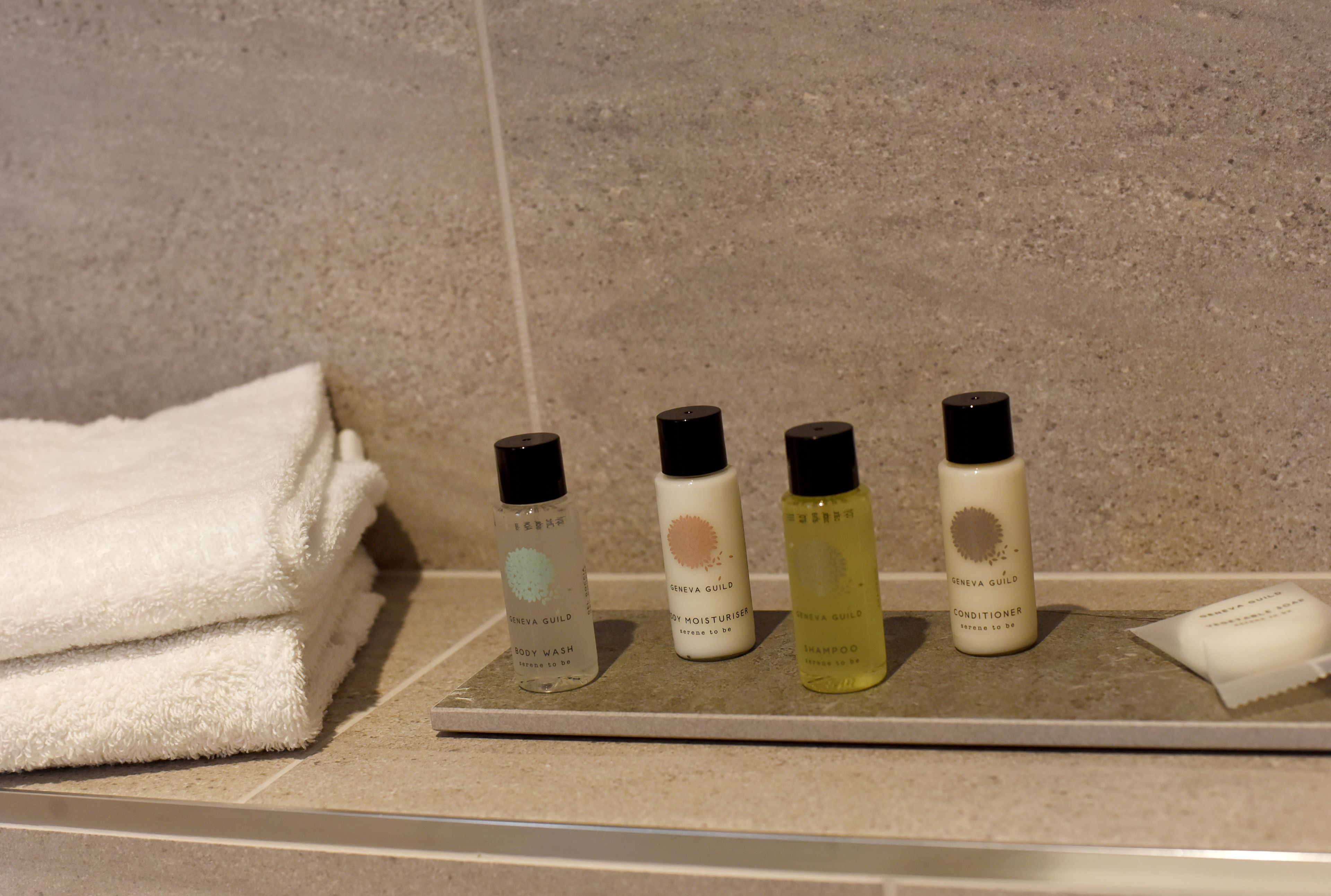 shower, rainfall showerhead, free toiletries, hair dryer