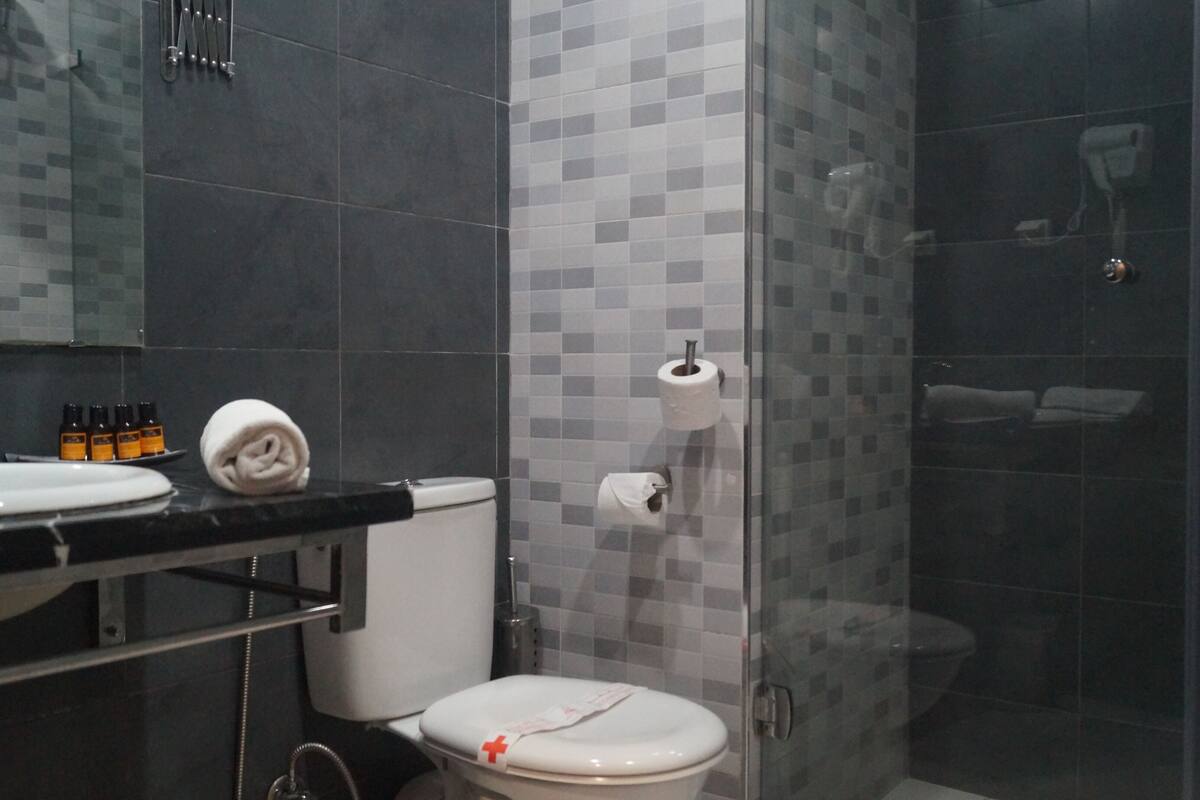 superior double or twin room | bathroom | shower, free toiletries, hair dryer, towels