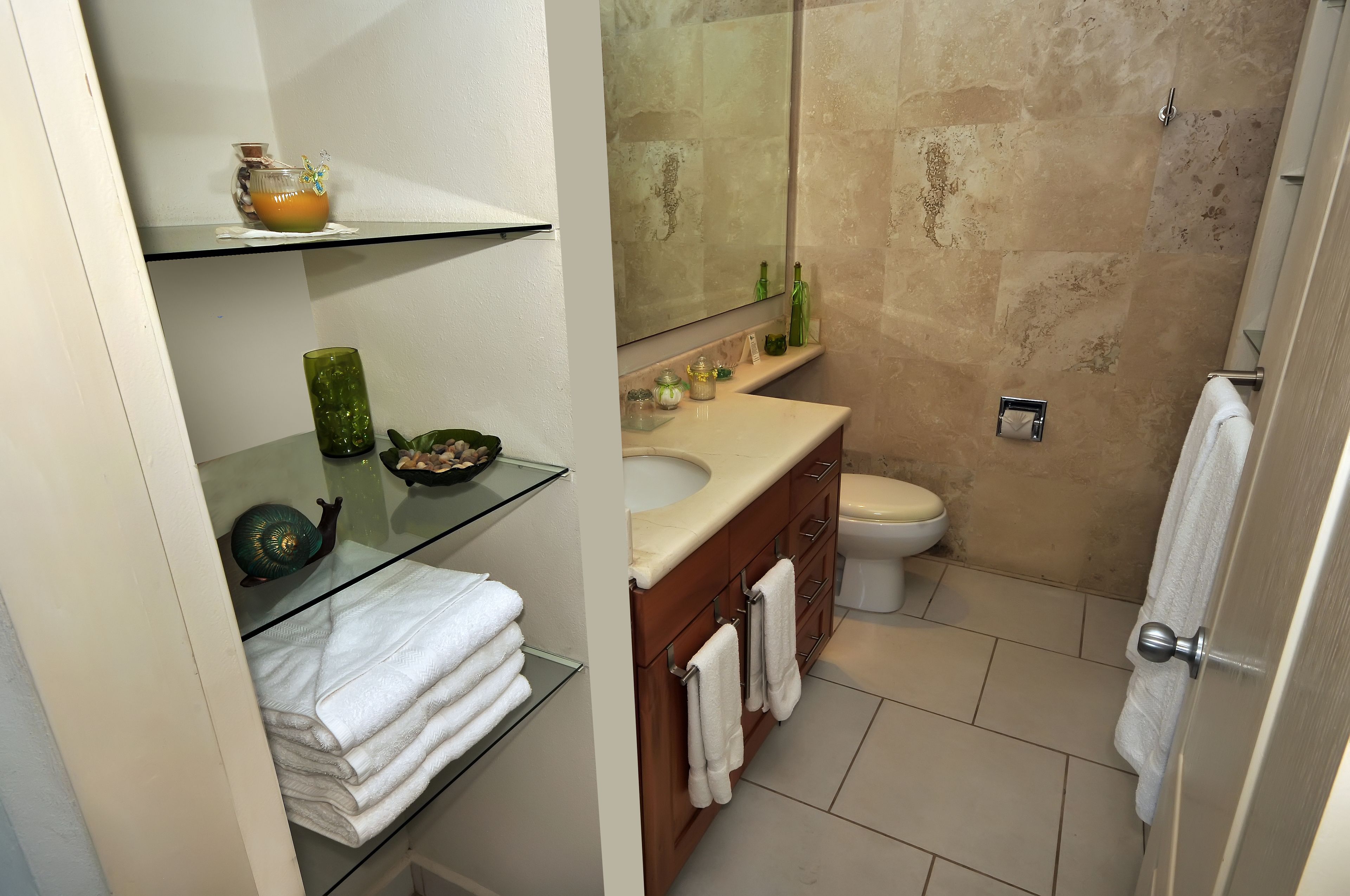 shower, rainfall showerhead, designer toiletries, hair dryer